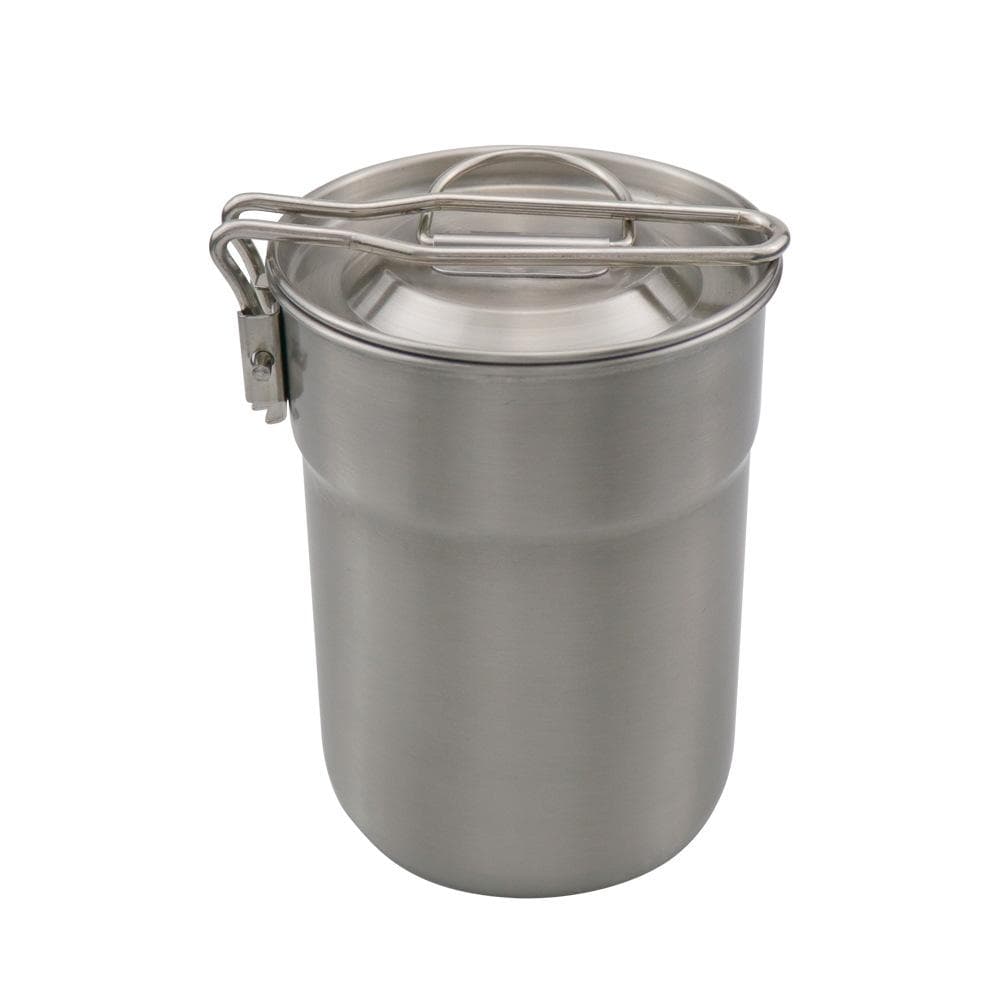 Camping Cup Stainless Steel Coffee Mug Portable Cooking Pot 1L with Lid Folding Handle for Camping silver