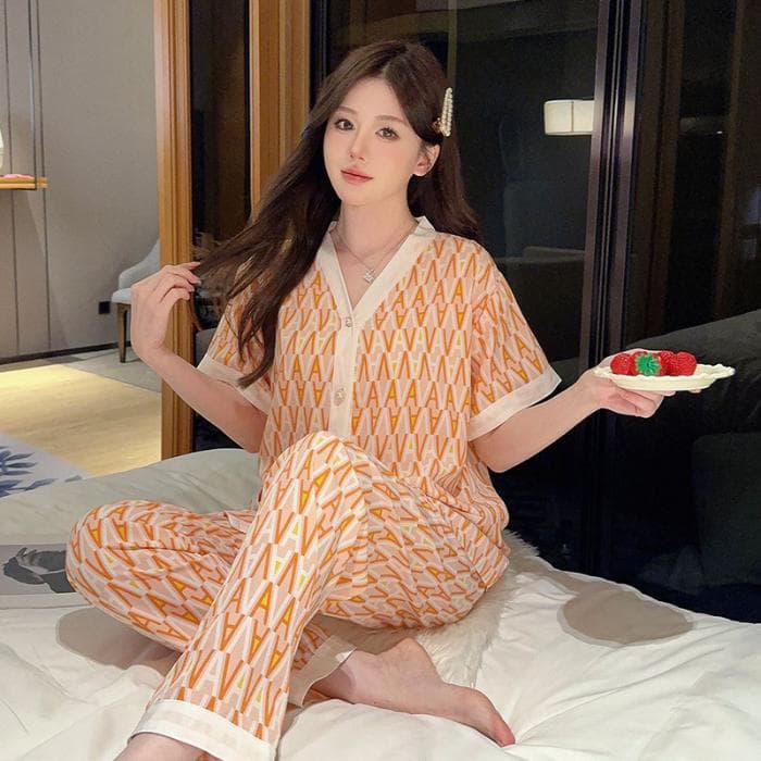 Summer Pajamas Set for Women Spring and Summer Casual Gauze Home Clothes Cute and Sweet Two-piece Pajamas Korean Style Set L