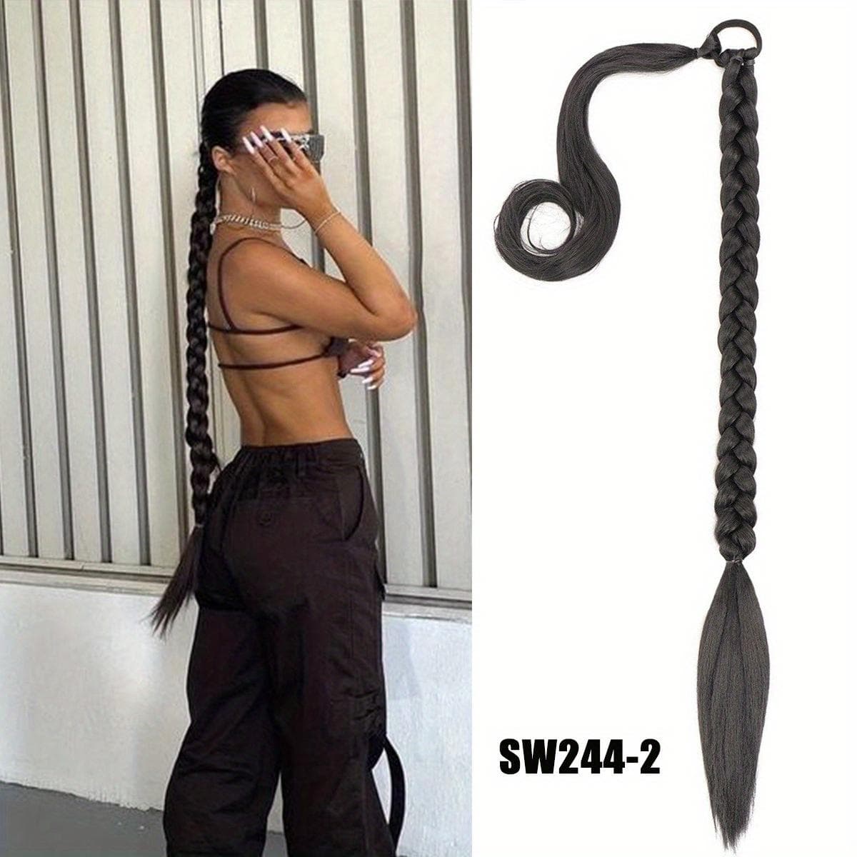 Aosiwig Synthetic 32Inch Braided Ponytail Hair Extension Women Pony Tail Hairpiece DIY Boxing Braids With Rubber Band Elastic For Women