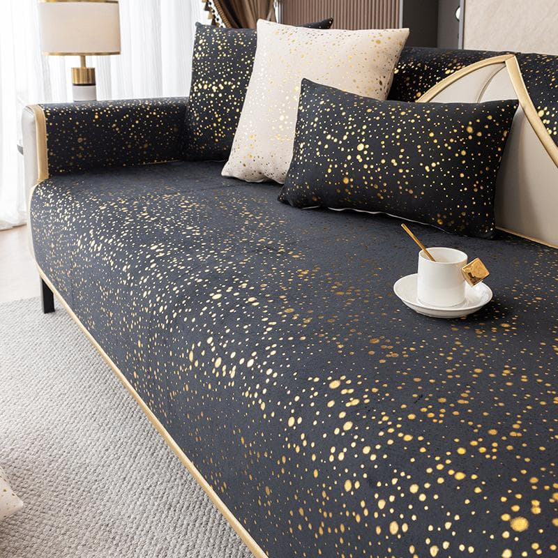 Light Luxury Sofa Cushion Gold Edge Hot Stamping Sofa Cover Chenille Sofa Cover Universal for All Seasons Anti-slip Couch Covers 70x70cm 1pcs