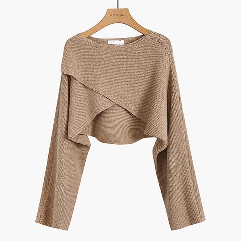 Sexy Short Sweaters Women Long Sleeve Design Criss-Cross Pullovers Women Irregular Sweater Solid Streetwear Cropped Tops 22933 One Size dark khaki