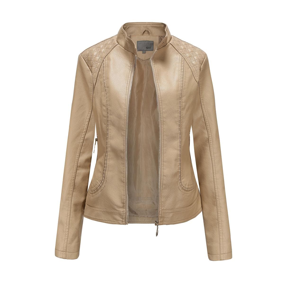 Spring and Autumn Women's Leather Jacket Women's Large Size Stand Collar PU Leather Jacket Women's Leather Jacket 4XL