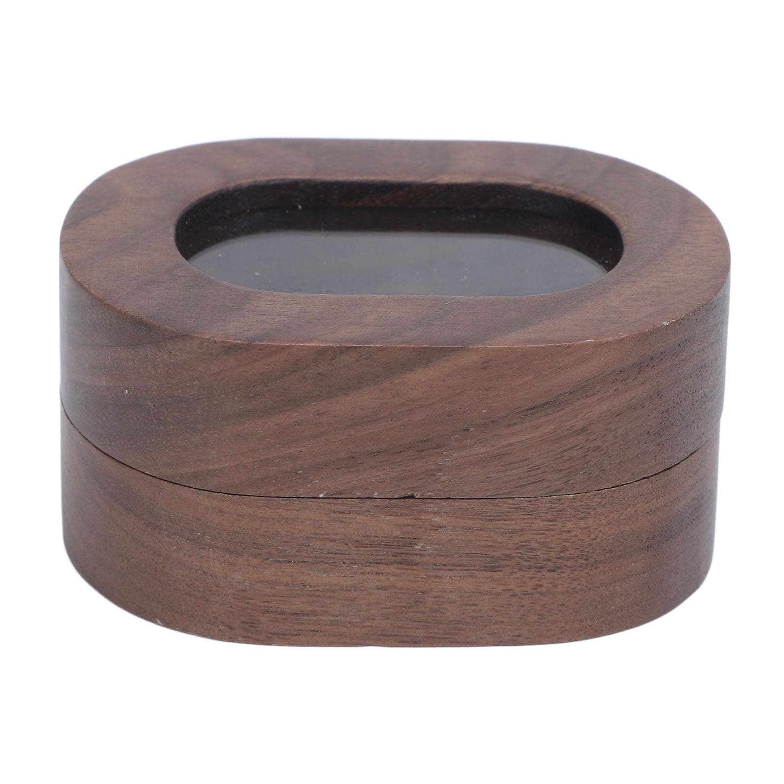 Black Wooden Walnut Earring Ring Jewelry Storage Box Oval Acrylic Window Engagement Ring Box for