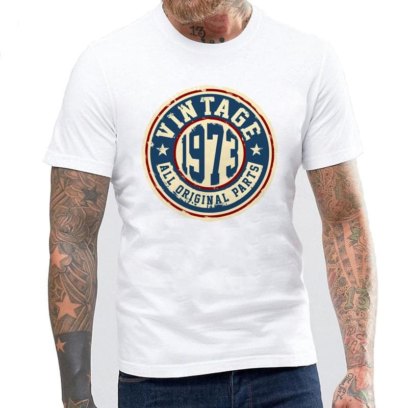T-Shirt Harajuku Street Clothing Cotton Man's Tshirt Tops Vintage 1973 All Original Parts XS white