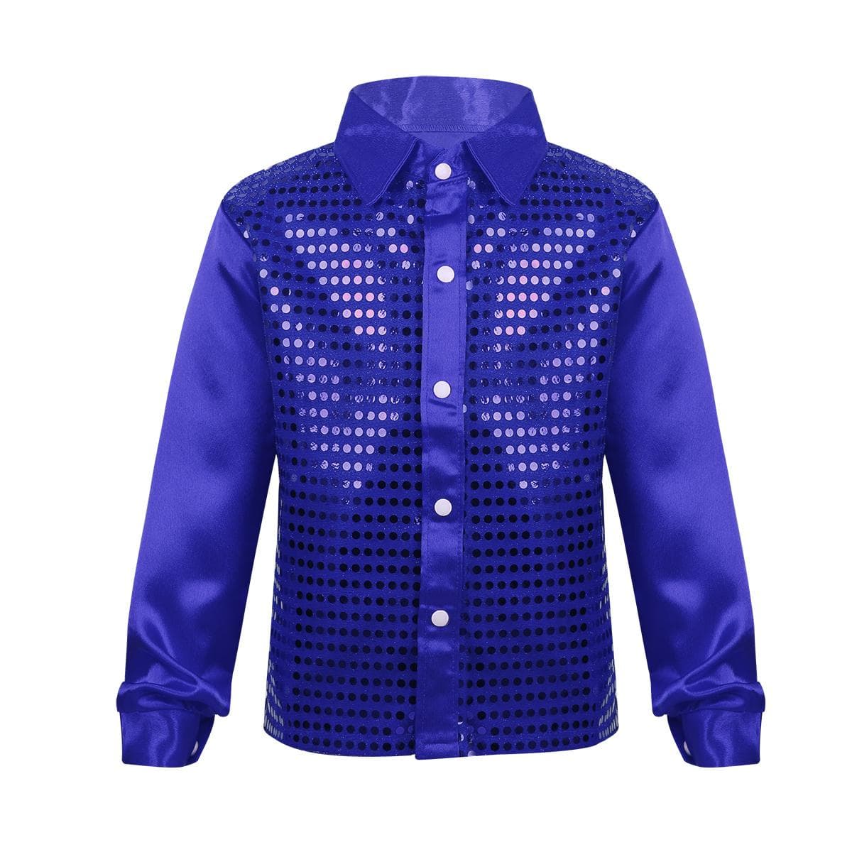 Kids Boys Sequins Long Sleeve Button Down Dance Shirts for Hip Hop Jazz Latin Dance 7-8 Years blue