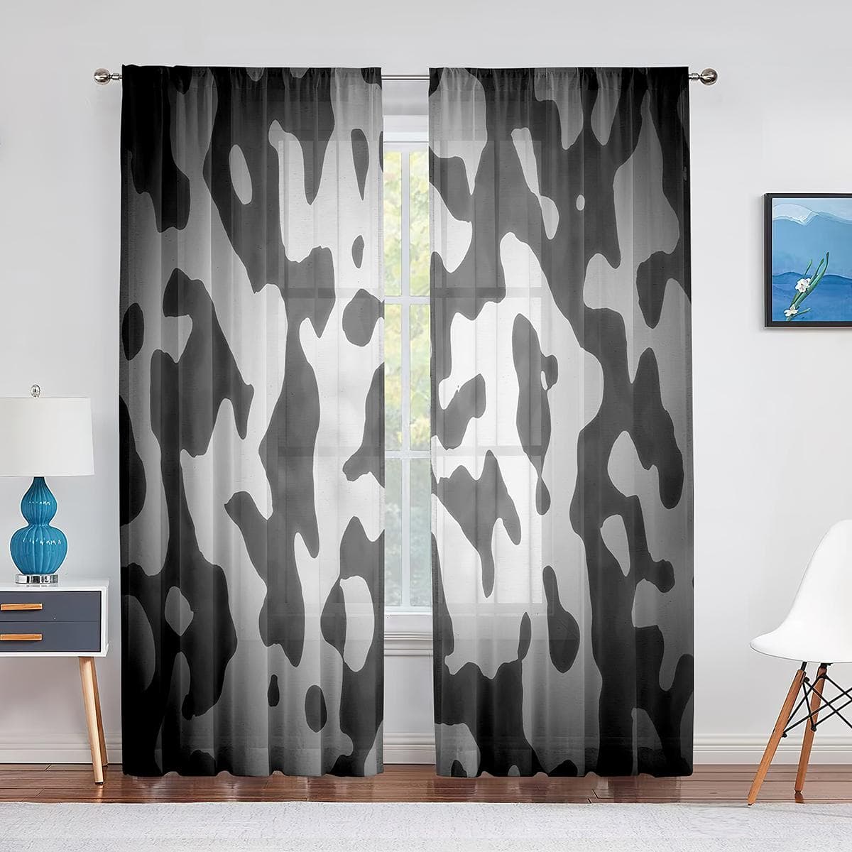 Military Green Camouflage Woodland Camo Brown Tulle Curtains for Living Room Kitchen Bedroom Sheer Voile Curtain Window Drapes 1 PCS W100XH250cm&Grommet Top