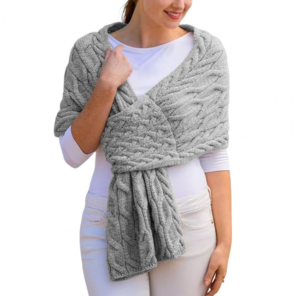 Cozy Knit Scarf Winter Warm Women's Scarf Shawl Collection Solid Color Thickened Knitted Scarf Long Large Scarves for Office XXS grey