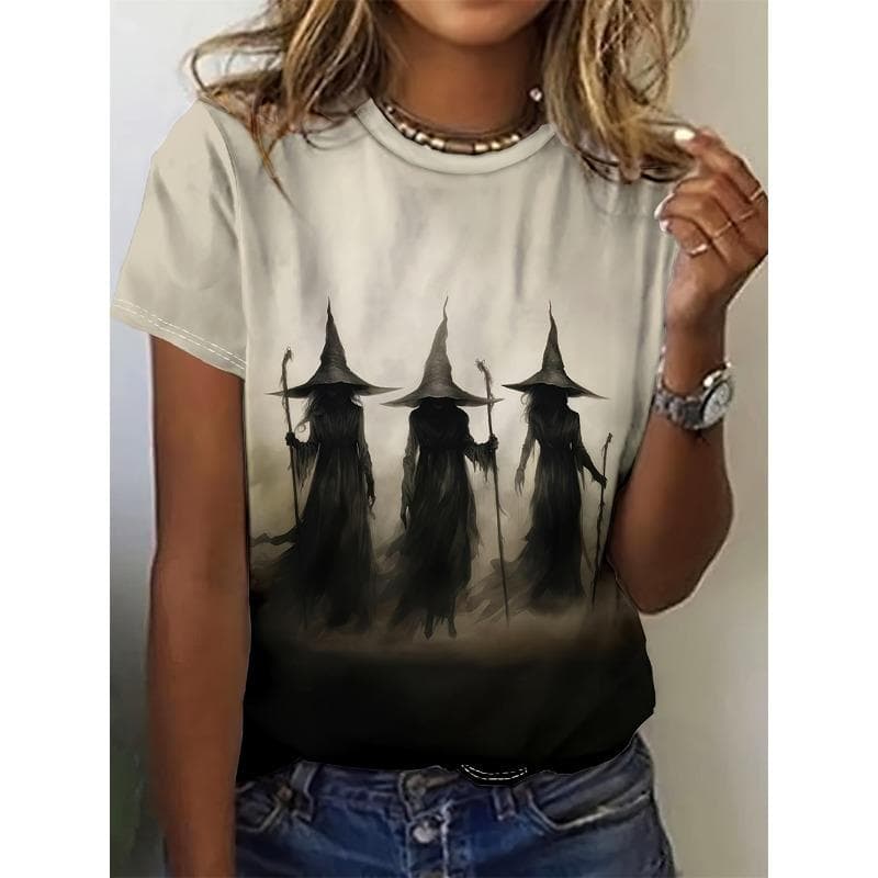 Witch Pattern Women's T-Shirts Casual Short Sleeve3d T-Shirt Fashion Top Tee O-Neck Female Clothing M