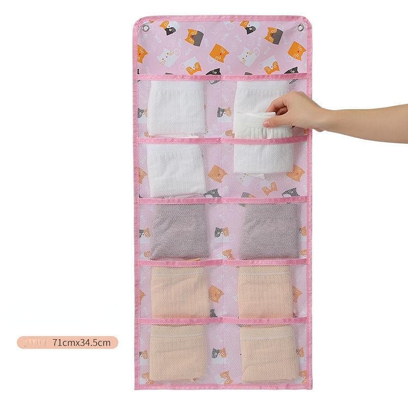 10 Grids Socks Underwear Storage Bag Dormitory Socks Panties Wall Hanging Student Room Container Space Organizers pink