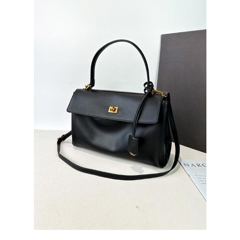Versatile Leather Bag, Commuter Tote Bag, Large-capacity Black Underarm Bag for Women, High-end Handbag
