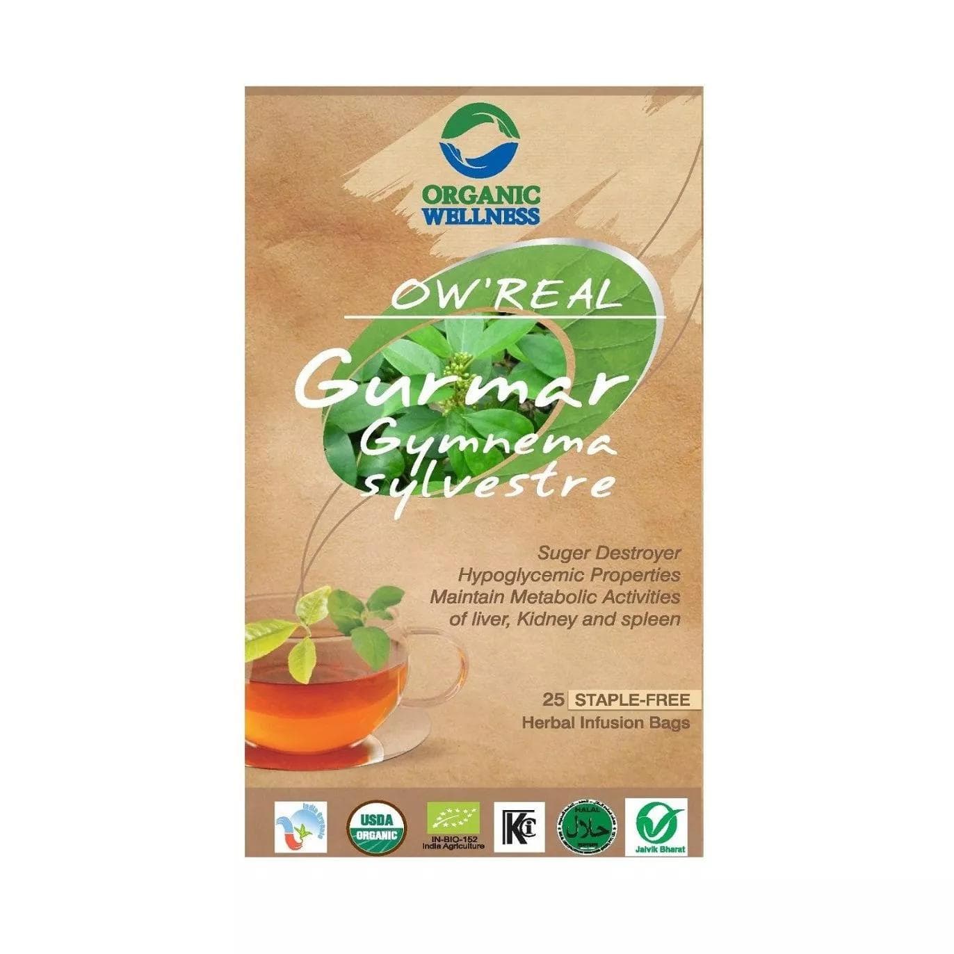 Gymnema forest tea (25 pak, 1.55 g), Gurmar Gymnema Sylvestre Tea, Organic Wellness
