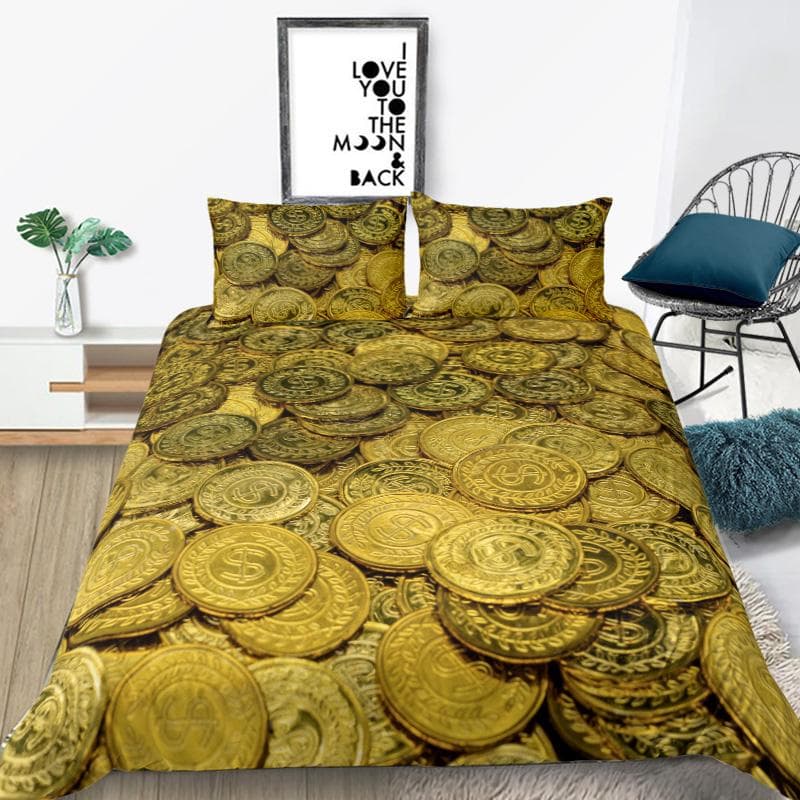 Money dollar coin bullion bed linen set luxury adult children high end 3d pressure duvet cover king queen twin full single d EU single(135x200cm)
