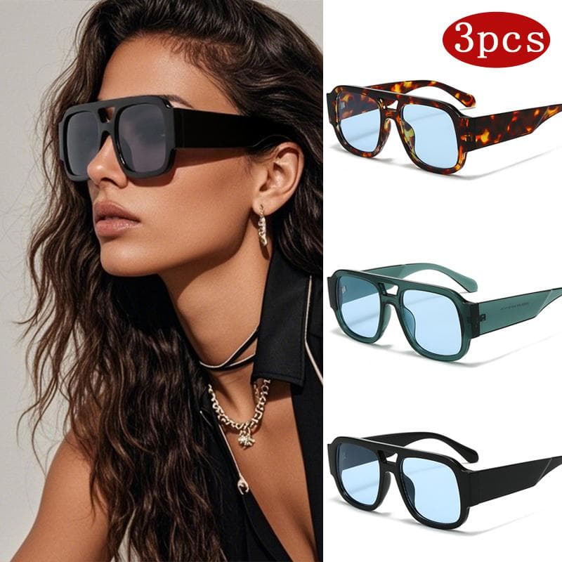 3pack Fashion Double Bridges Women Sunglasses Large Frame Colorful Shades UV400 Luxury Design Eyewear