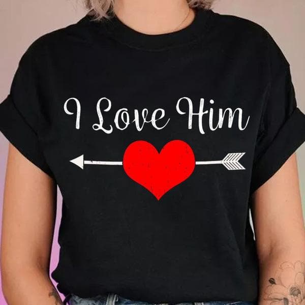 King Queen Couples T Shirt I Love Her Him Heart Print Couple Tshirt Men Woman Christmas Shirt Casual O-Neck Tops Lovers Tees 4XL