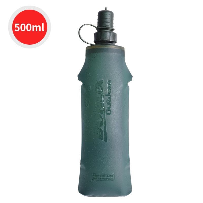 Water Bottle TPU Folding Soft Flask Sport Water Bottle Water Bag Collapsible Drink Water Bottle Water Bag Running Camping Hiking 500ML green