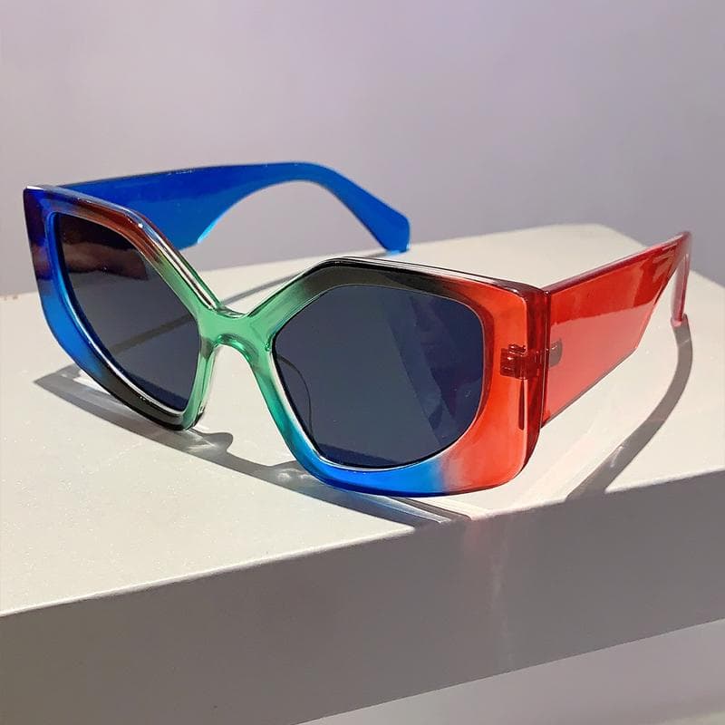 KAMMPT Polygon Women Sunglasses Vintage Multi Gradient Candy Color Shades Trendy Designer Eyewear for Travel Other