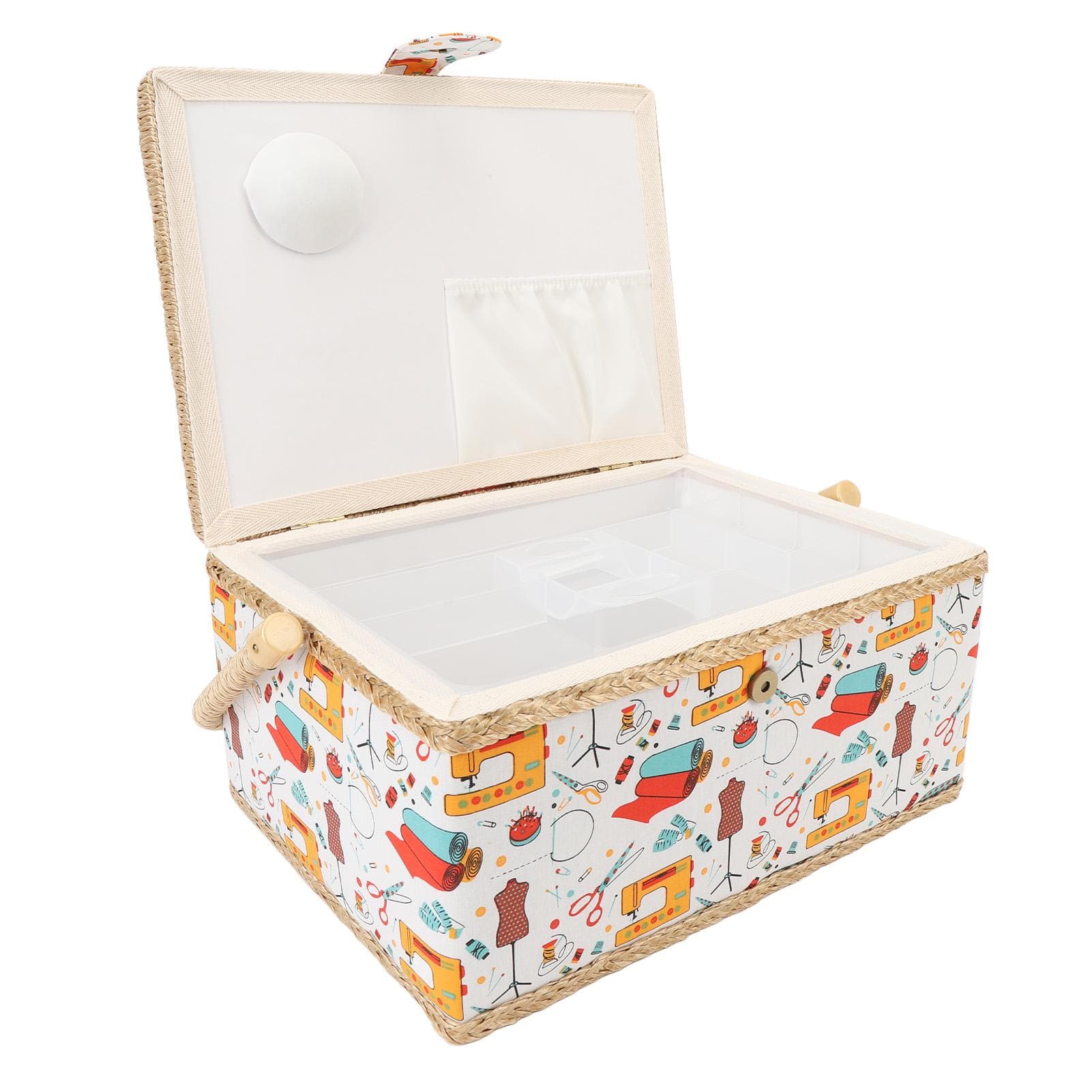 Sewing Basket Large Capacity Portable Sewing Storage Box with Detachable Plastic Tray