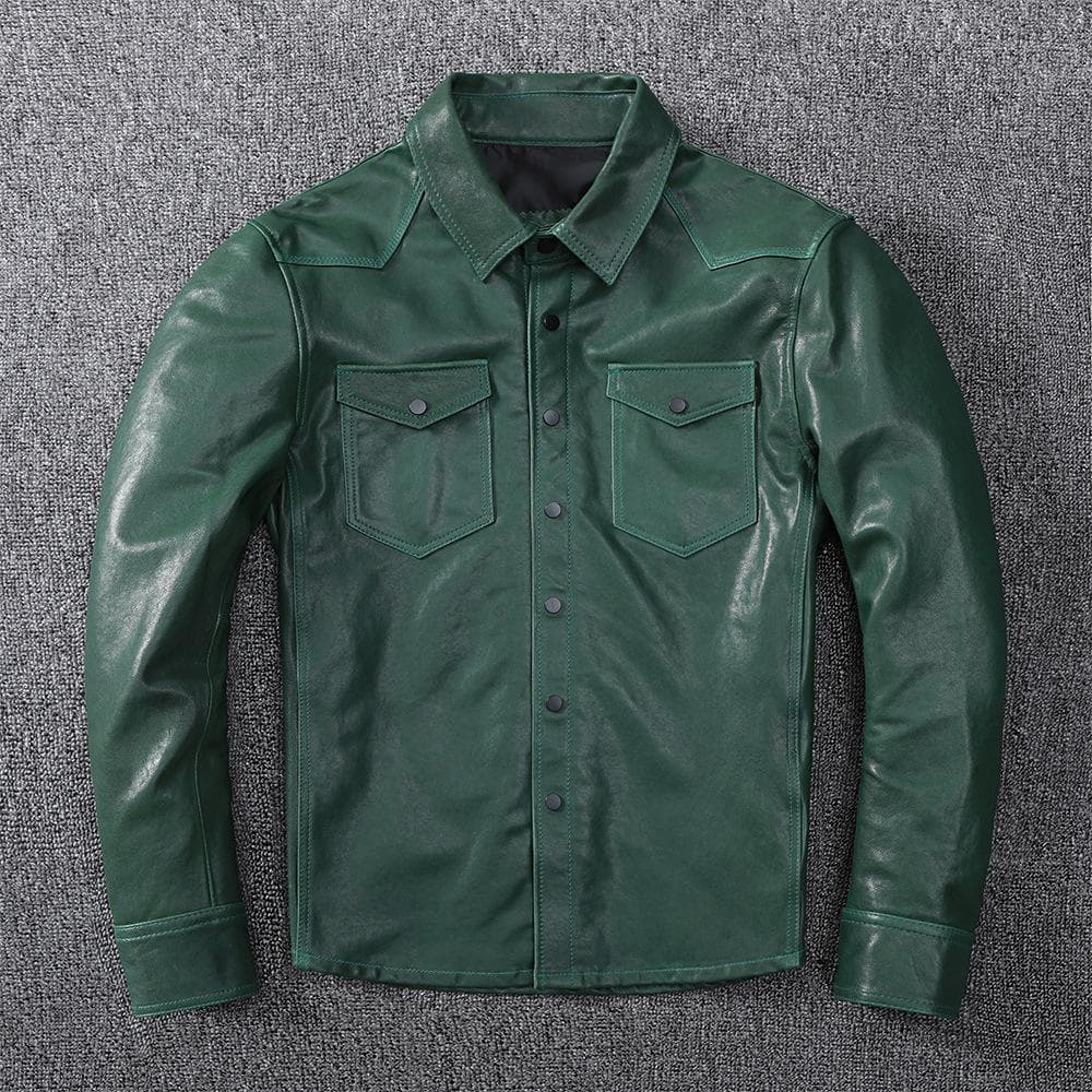 Leather for Young Men Korean Version Slim-fit Leather Shirt Plant Blended Sheep Skin Casual Tuxedo S
