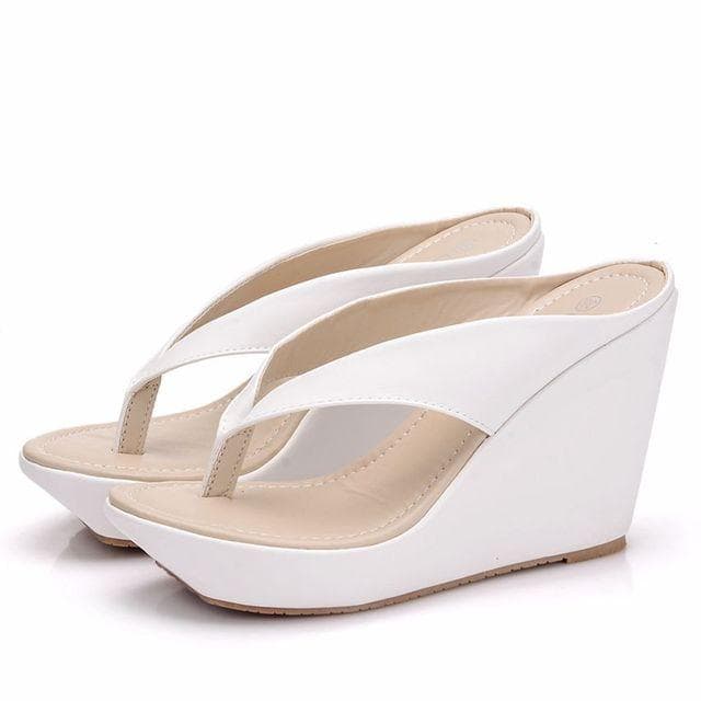 Fashion Summer Style Women Sandals High Heels Flip Flops Beach Leopard Print Platform Wedge Shoes 43