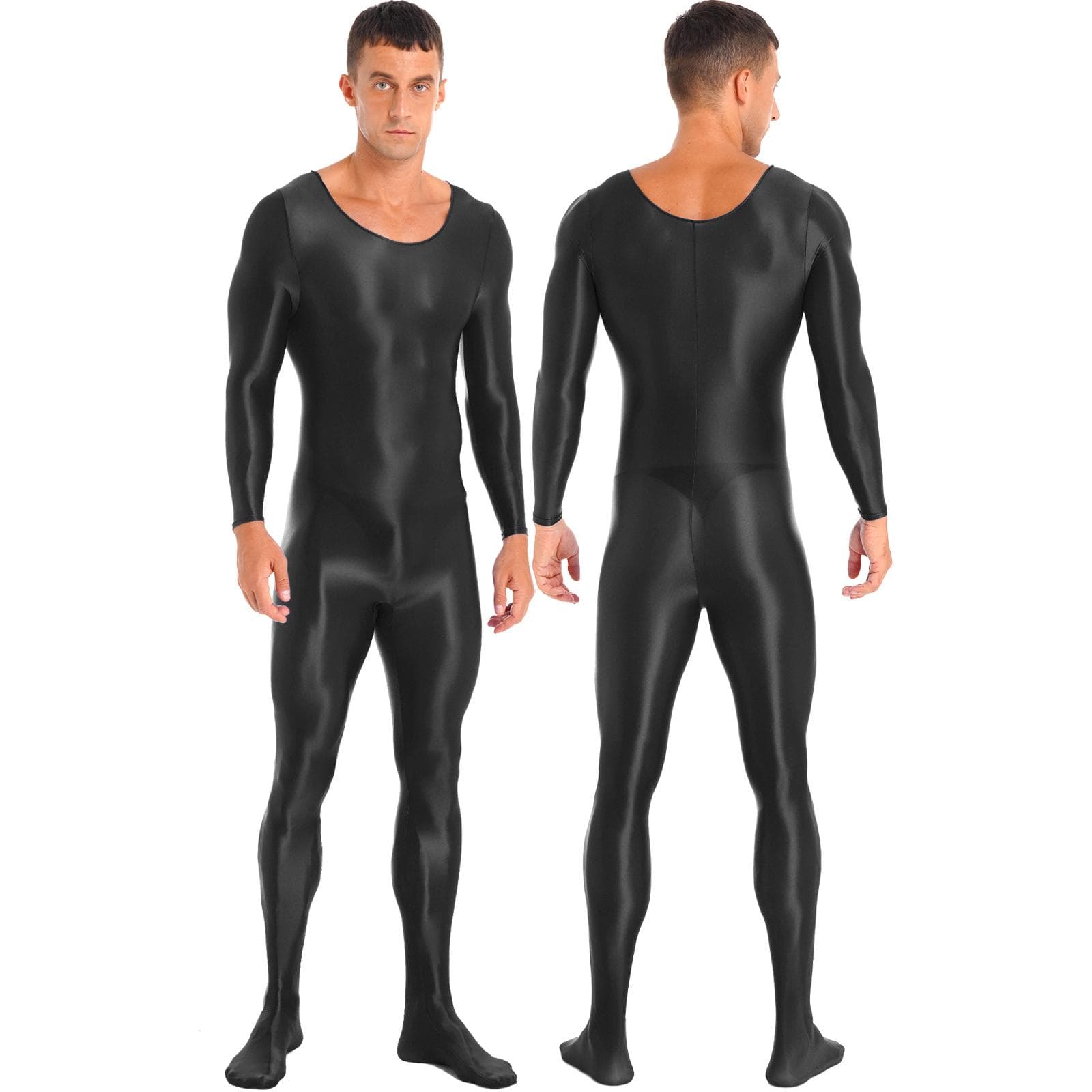 Mens One Piece Long Sleeve Tank Unitard Jumpsuit Stretch Spandex Bodysuit Rompers M black