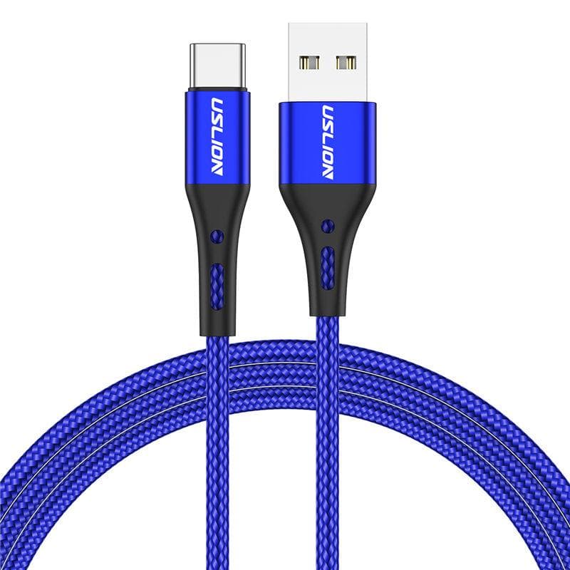 USLION USB Type C Cable For Samsung S10 Huawei P30 Pro Fast Charge Type-C Mobile Phone Charging Wire Cable 0.5m blue
