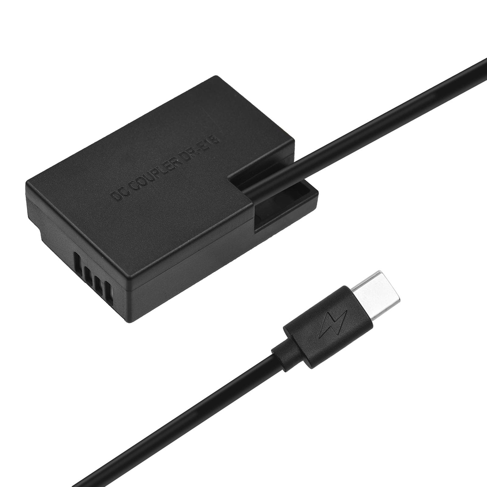 Type C to DR-E18 DC Coupler LP-E17 Dummy Battery Replacement for Canon RP EOS 77D 200D 250D 750D black