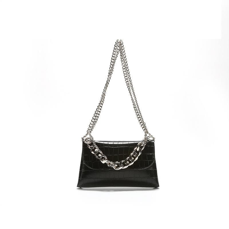 Black Handbag for Women, European-style Crocodile Pattern Chain Small Square Bag, Fashionable and Simple Single-shoulder Crossbody Bag Small black