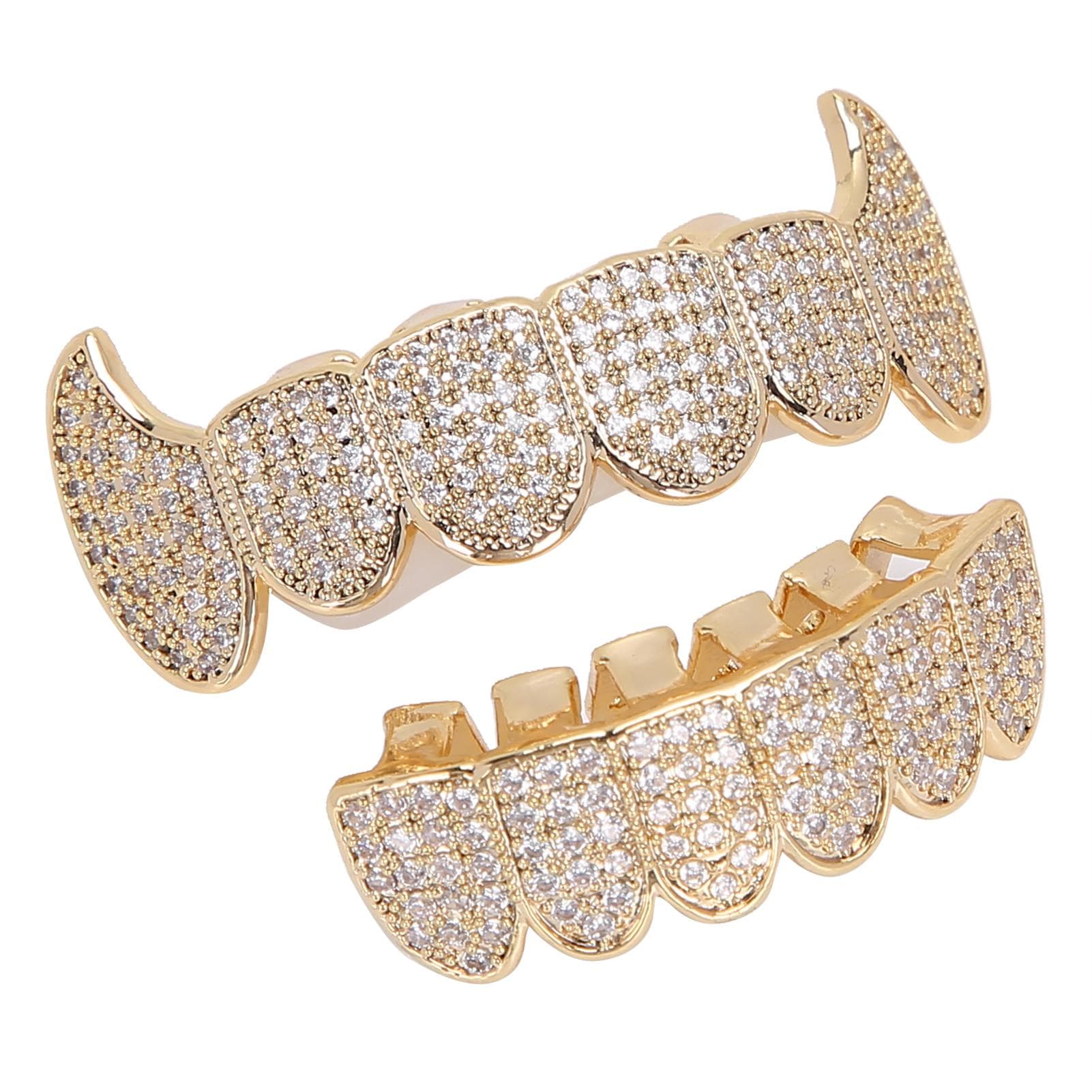 Hip Hop Teeth Set Bling Teeth Decoration for Halloween Party Performance gold