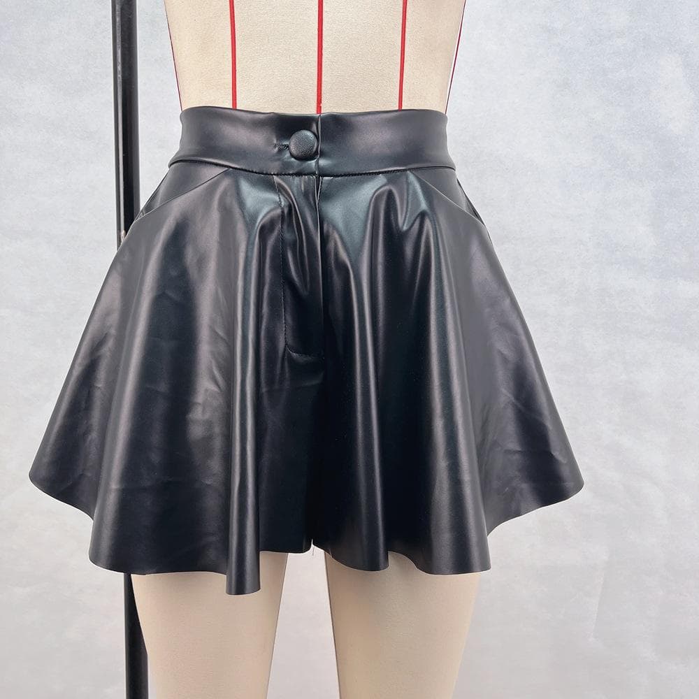 Women's Autumn and Winter New High-waisted Pu Leather Pants Skirts Slim Short Skirts Leather Pants XL black