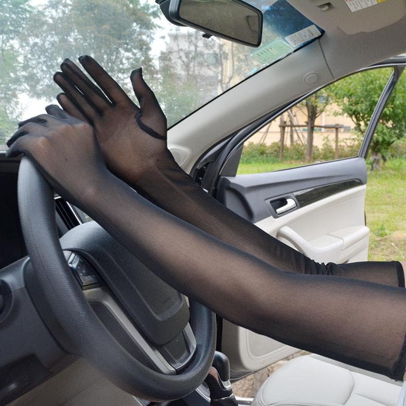 Women Sexy Mesh Transparent Elasticity Stockings Gloves Long Lace Thin Breathable Bar Performance Cosplay Black Pole Dancing 55CM black