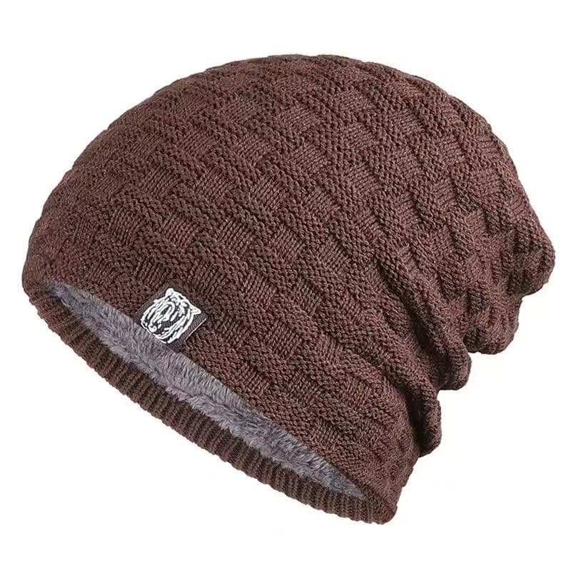 New Casual Unisex Beanie Hat Add Fur Warm Winter Hat For Men & Women Outdoor Ski Sports Knitted Hat 54cm-62cm coffee