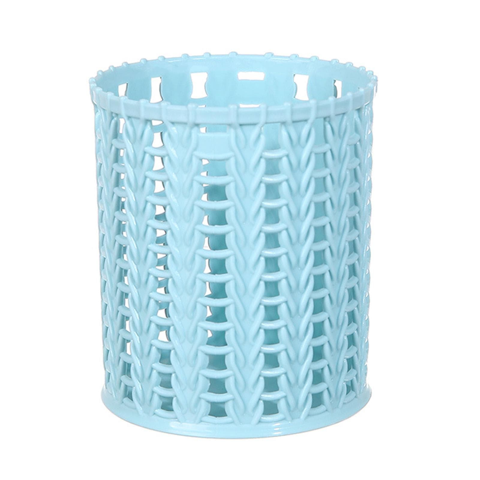Hollow Out Pen Holder Large Capacity Rattan Style Desktop Stationery Storage Box for Students Blue blue