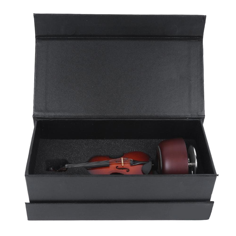 Violin Shape Music Box Rotating Wooden Musical Instrument Model Gift Craft OrnamentViolin