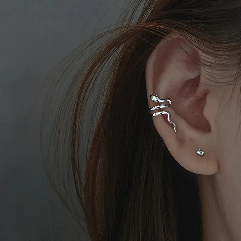 Punk Animals Clip Earrings For Women Man Exquisite Snake Fake Piercing Ear Cuff silver