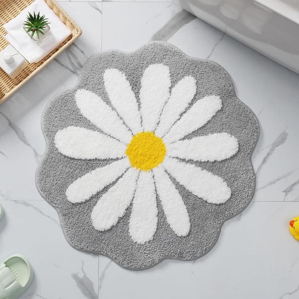 Imitation Cashmere Bath Door Mat Non Slip Baby Crawling Carpet Cute Flower Rug Bedroom Living Room grey
