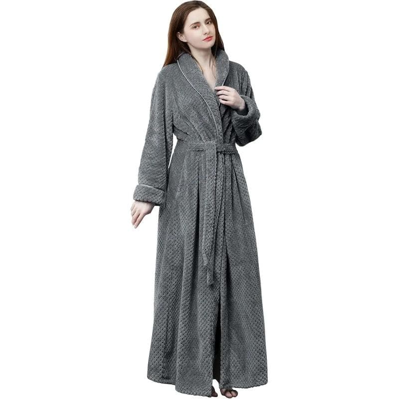 Loose Long Thick Bath Robe Hooded Winter Thick Women Bathrobe Flannel Terry Warm Comfortable Sleepwear for Female Dressing Gown M grey