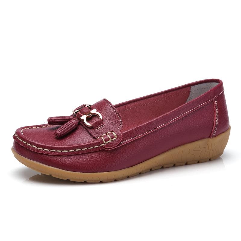 Loafers for Women Leather Flat Shoes Casual Shoes Mom Shoes Women's Single Shoes 43 wine red