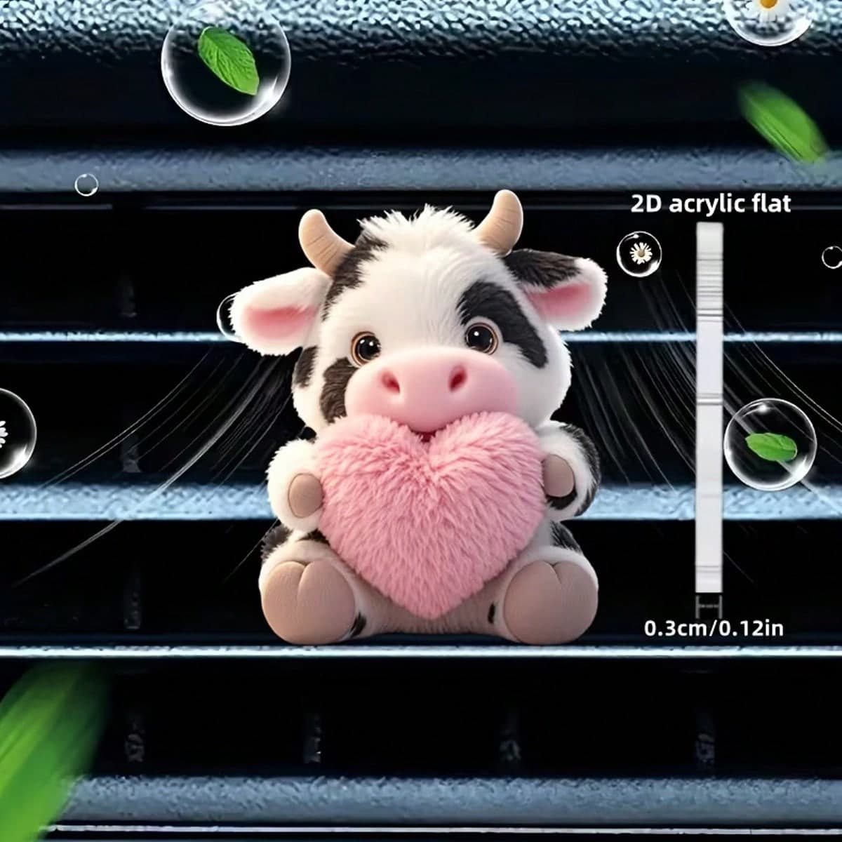 2d Flat, 1pc Cute Cow Pattern with A Heart, Scented , Car Vent Decoration Clip, Car Fragrance Diffuser , Scented Sponge Sheet A&one-size pink