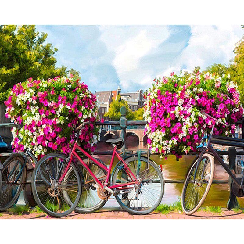 Diamond Embroidery Diamond Painting Bicycle Flowers Bridge Full Round Drill Cross Stitch 20X30CM