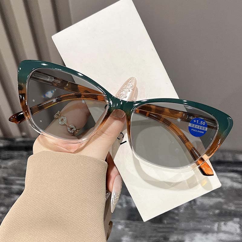 New Fashionable Cat Eye Women Sunglasses Retro HD Luxury Versatile Sunscreen Glasses Color Blocked Myopia -4.0
