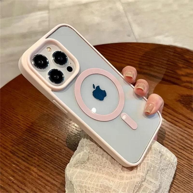 Luxury Magsafe Transparent Case For iPhone 16 15 14 13 12 11 Pro X XS XR Max Mini 7 8 Plus SE 2022 Magnetic Wireless Charge Cover iPhone SE (2020) pink