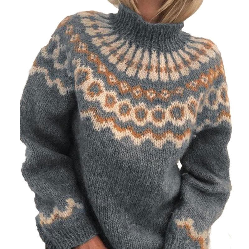 Women's Knitted Nordic Sweater High Roll Neck Jumper Casual Pullover Winter Tops S grey