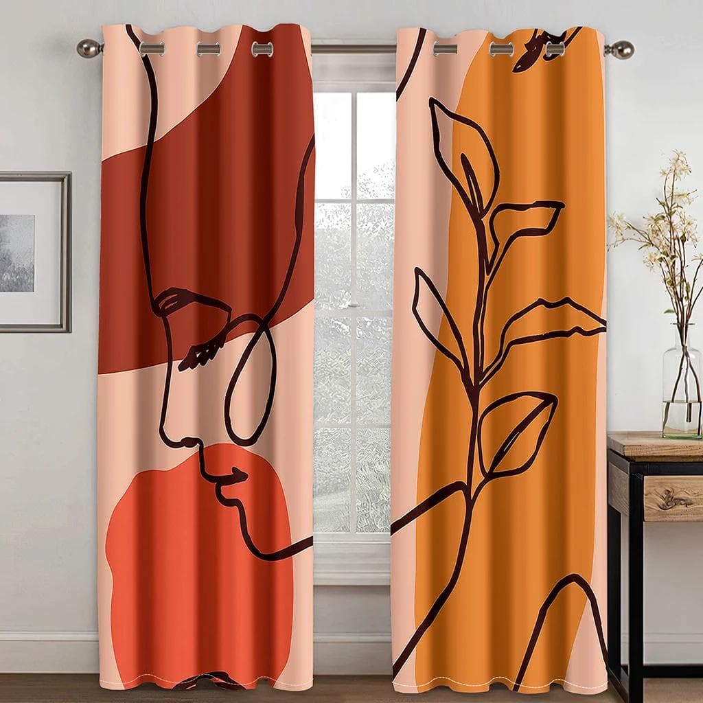 Abstract Art Anthestic Boho Morandi Window Curtains Blinds For Living Room Bedroom Bathroom Kicthen Office Door Home Decor 2Pcs 100W160H(CM)40x63in&rod pocket