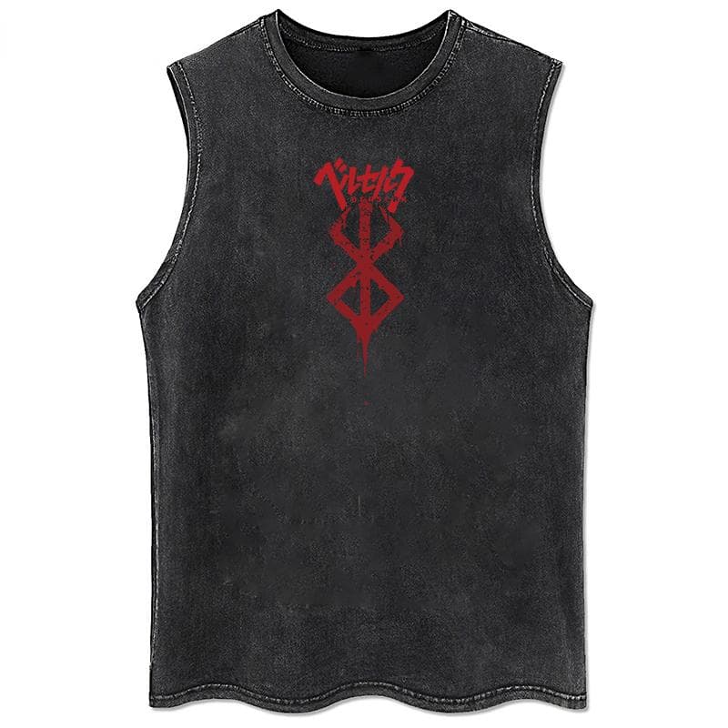 Anime Printed Washed Vest Retro Sports Fitness Casual Short-Sleeved Loose Large Size Summer 2XL