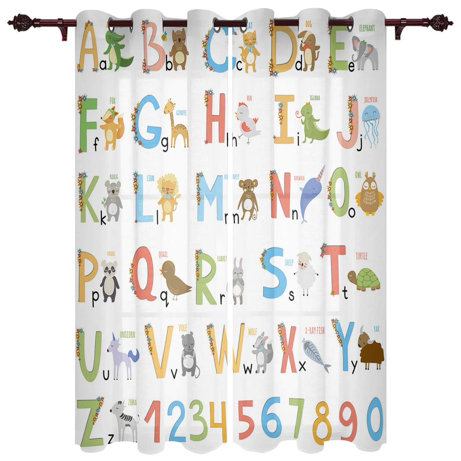 Modern Window Curtains for Living Room Cartoon Children English Alphabet Curtains for Child Bedroom Kitchen Decor Blinds Drapes 100W x 215H(cm) x2