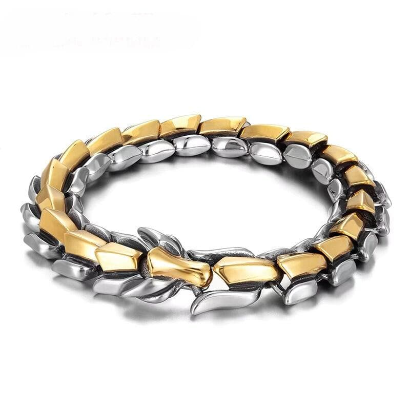 Gold Keel Bracelet Fashion Men Retro Dragon Beast Exaggerated Punk Trend Personality Hip-hop Bracelet Retro Holiday Hand Jewelry Accessories Gift 20 CM