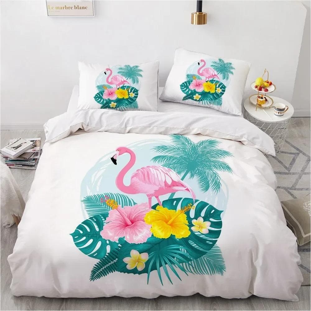 Flamingo Duvet Cover King Queen 3D Pink Animal Bedding Set for Kids Teens Adults Watercolor Style Quilt Cover with Pillowcase EU King 240x220cm