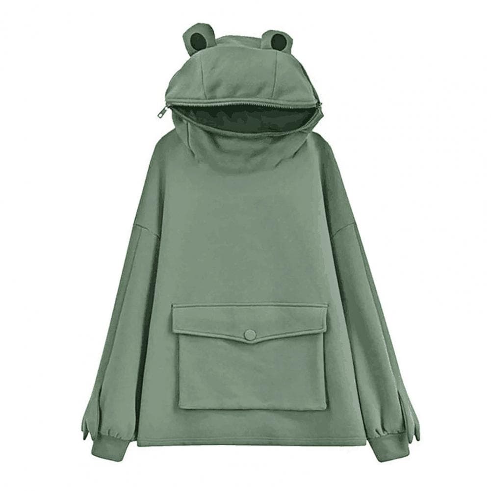 Women's Frog Hoodie Sweatshirt Soft Breathable Polyester Loose Fit Casual Pullover for Autumn Winter XL green