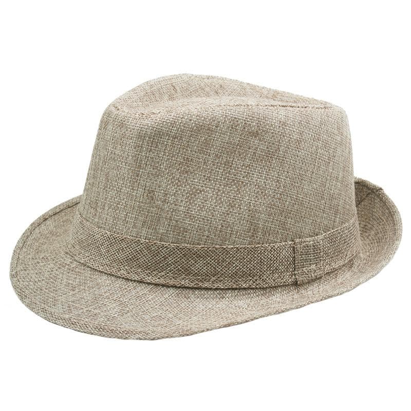 Male Linen Panama Hat Summer British Small Topper Cap Outdoor Sunhat Jazz Hat khaki
