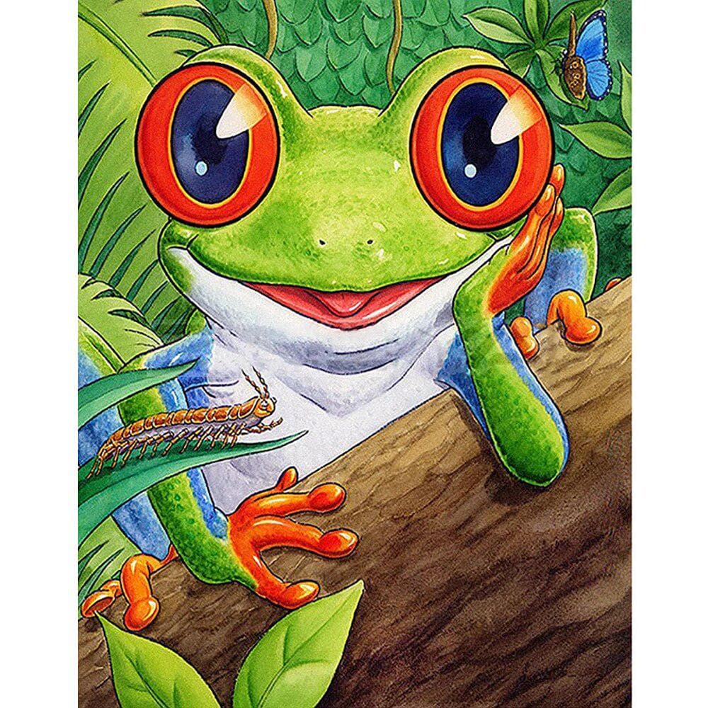 5D DIY Diamond Embroidered Full Round Diamond Mosaic Big eye frog Diamond Cross Rhinestone 20X30CM